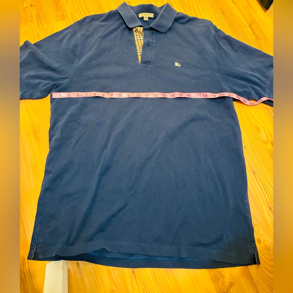 Burberry Men’s Navy Polo Shirt with Classic Check Trim Sz M VTG
